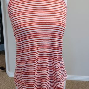 Cabi sleeveless coral striped tee, w/ key hole back.  Size XS